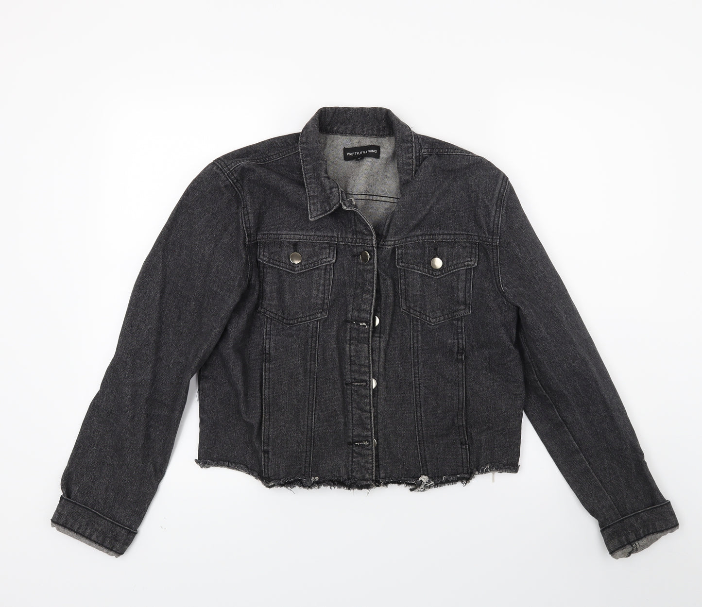 PRETTYLITTLETHING Womens Black  Denim Jacket Coat Size 12