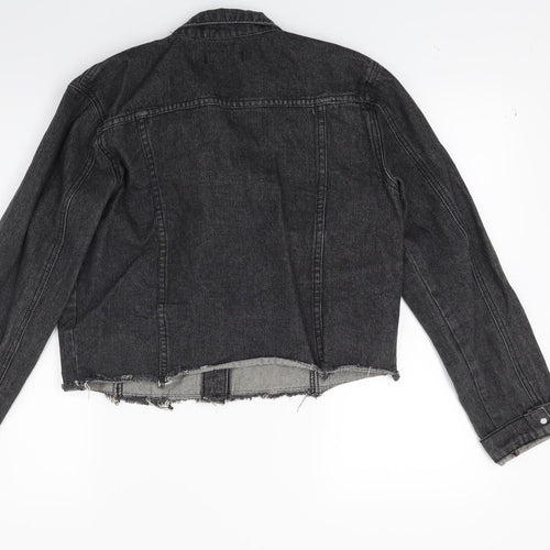 PRETTYLITTLETHING Womens Black  Denim Jacket Coat Size 12