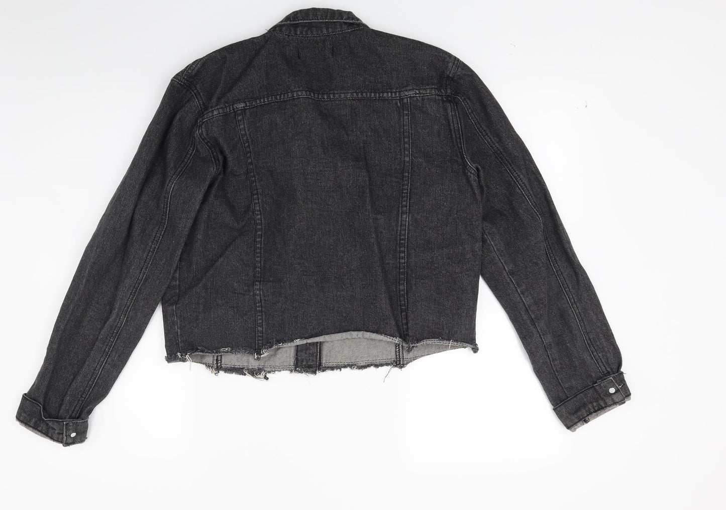PRETTYLITTLETHING Womens Black  Denim Jacket Coat Size 12