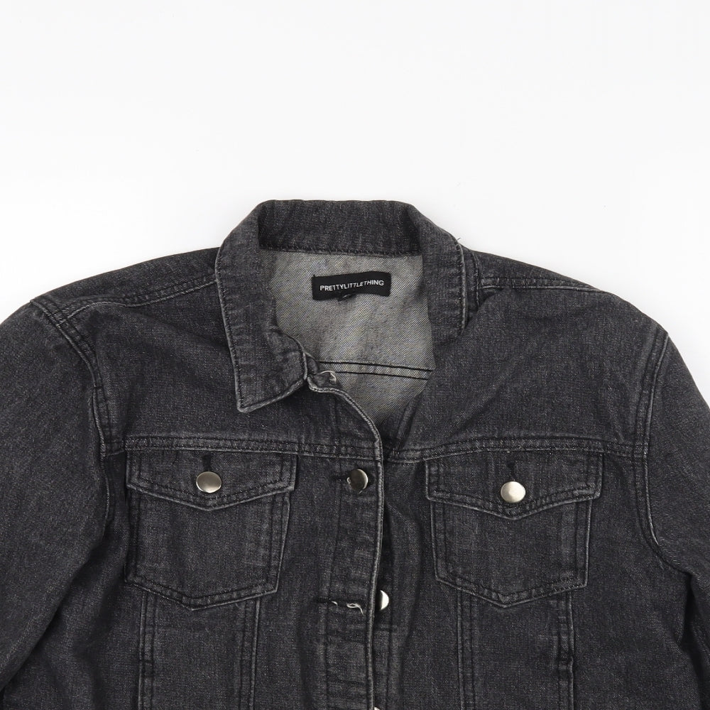 PRETTYLITTLETHING Womens Black  Denim Jacket Coat Size 12