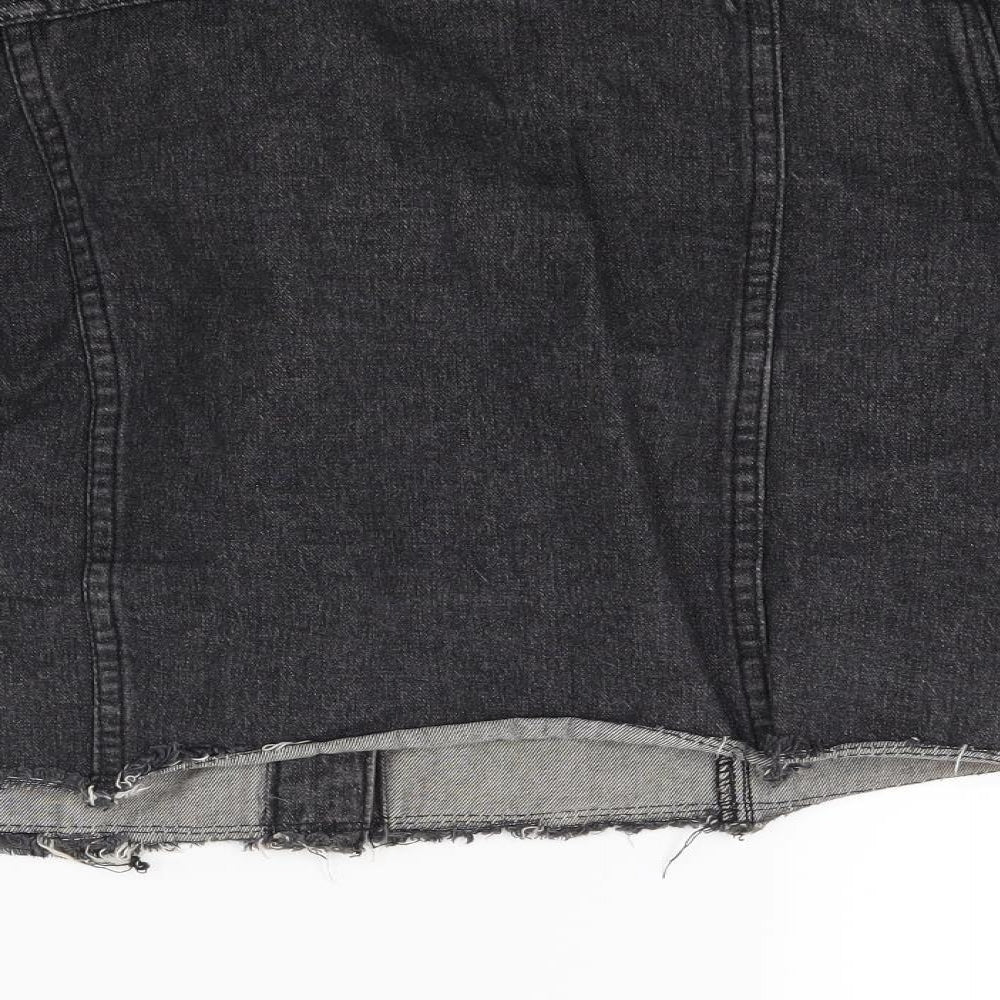 PRETTYLITTLETHING Womens Black  Denim Jacket Coat Size 12