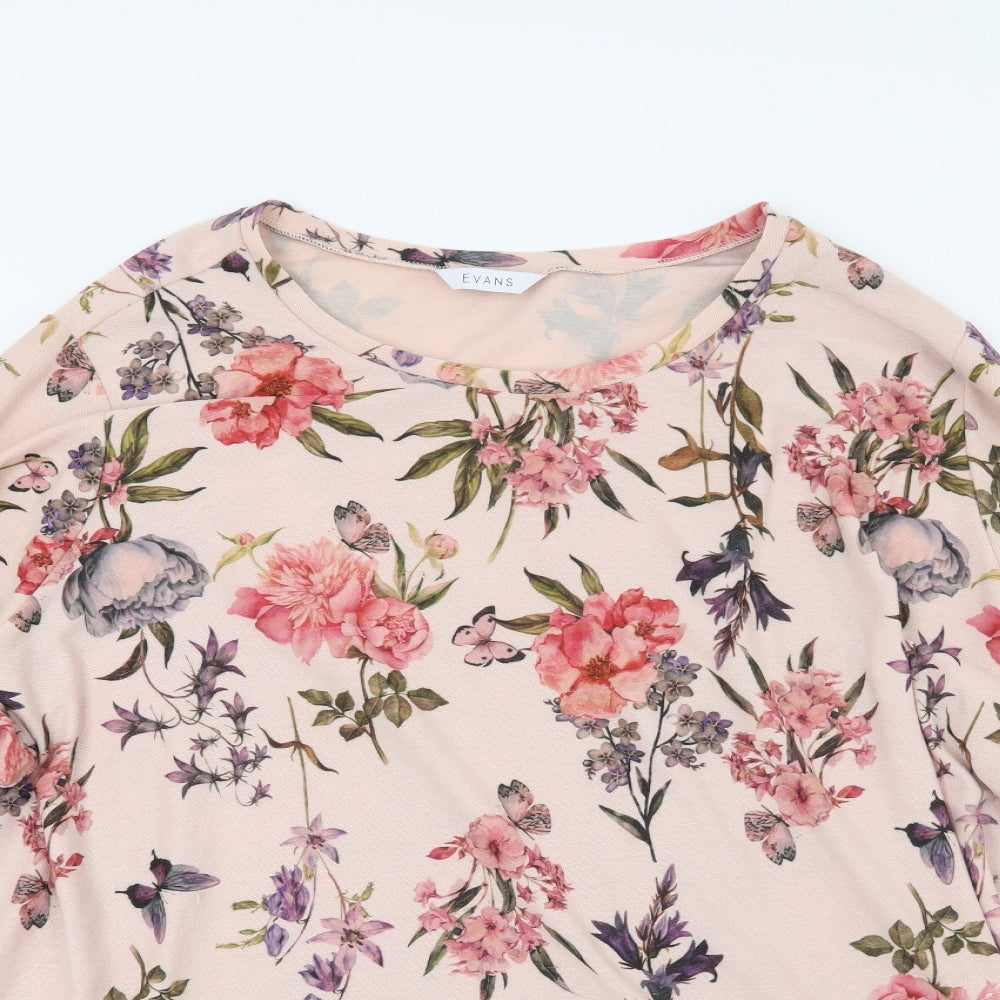 Evans Womens Pink Floral Knit Tunic Jumper Size 30