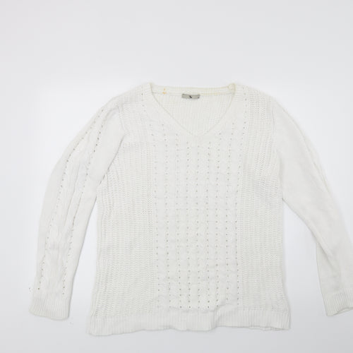 TU Womens White  Knit Pullover Jumper Size 14