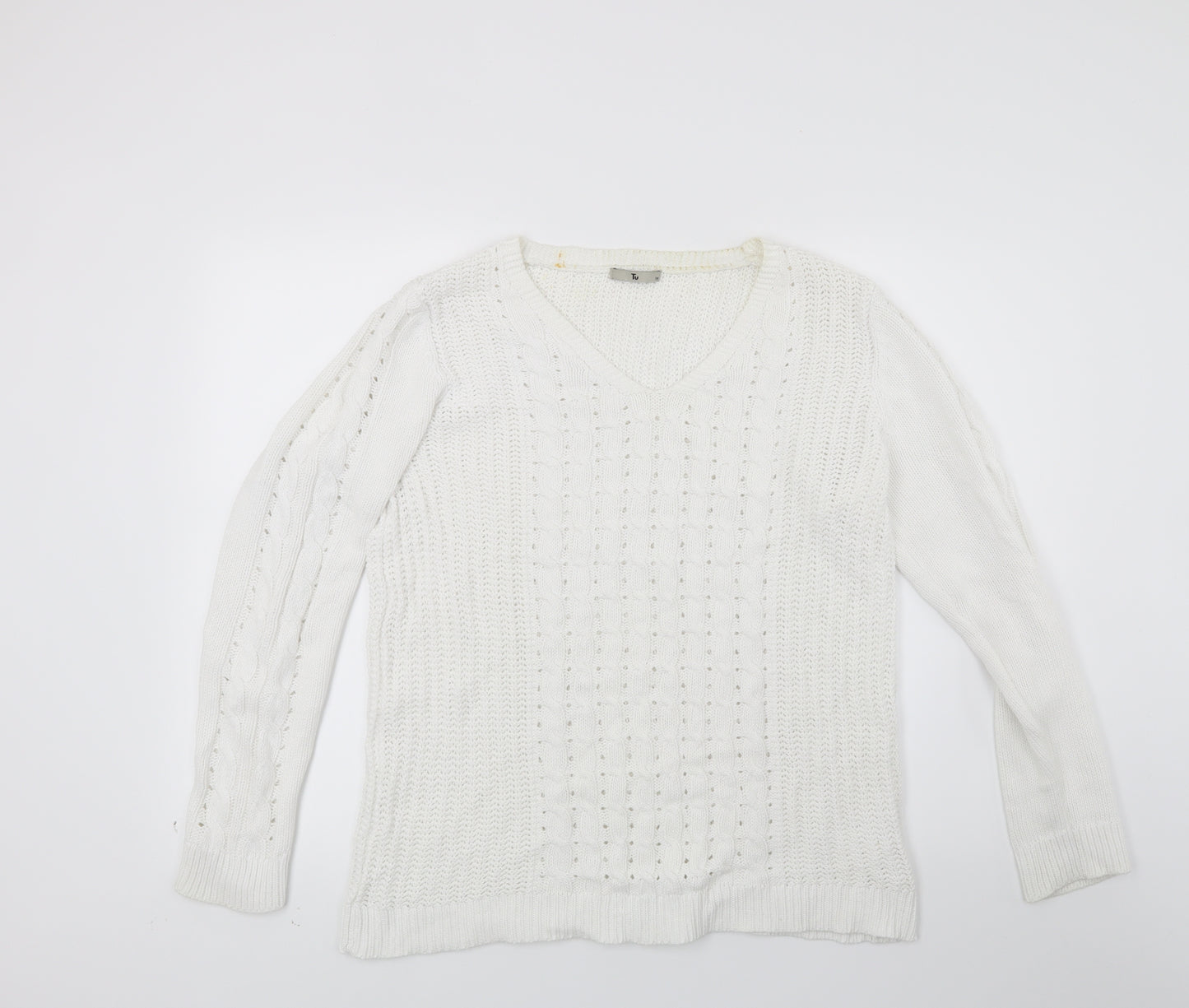 TU Womens White  Knit Pullover Jumper Size 14