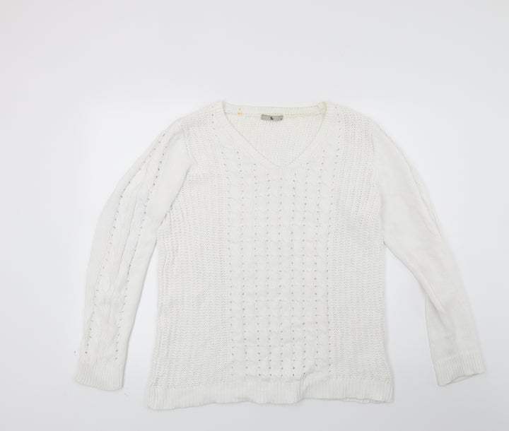 TU Womens White  Knit Pullover Jumper Size 14