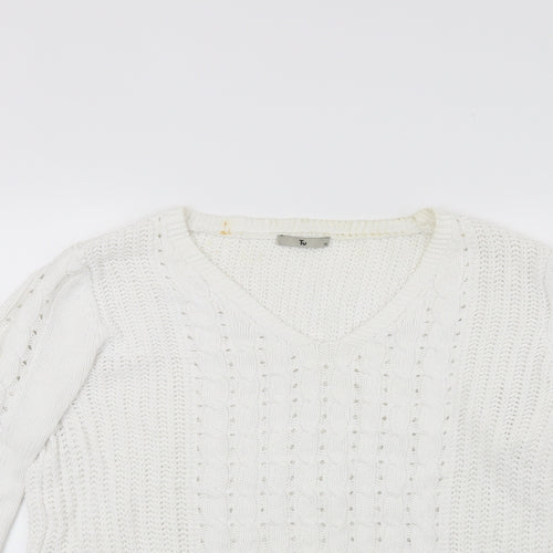 TU Womens White  Knit Pullover Jumper Size 14