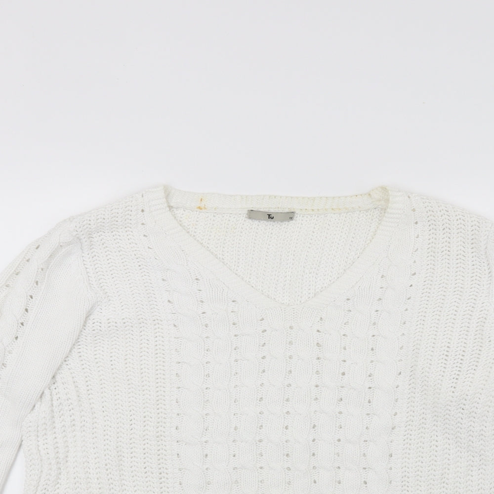 TU Womens White  Knit Pullover Jumper Size 14
