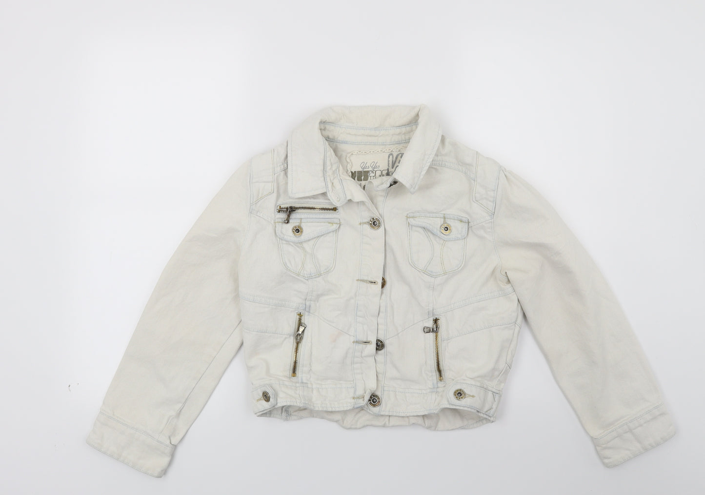 New Look Womens White  Denim Jacket Coat Size 14