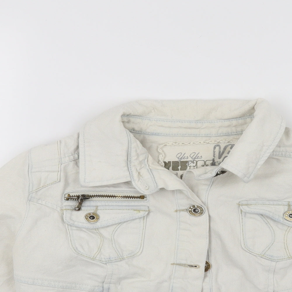 New Look Womens White  Denim Jacket Coat Size 14