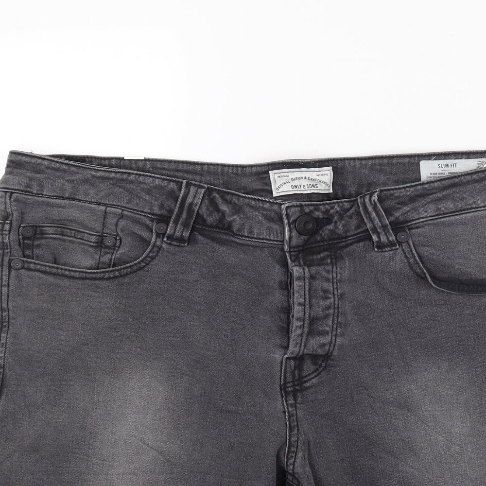 ONLY & SONS Mens Black  Denim Bermuda Shorts Size 33 in