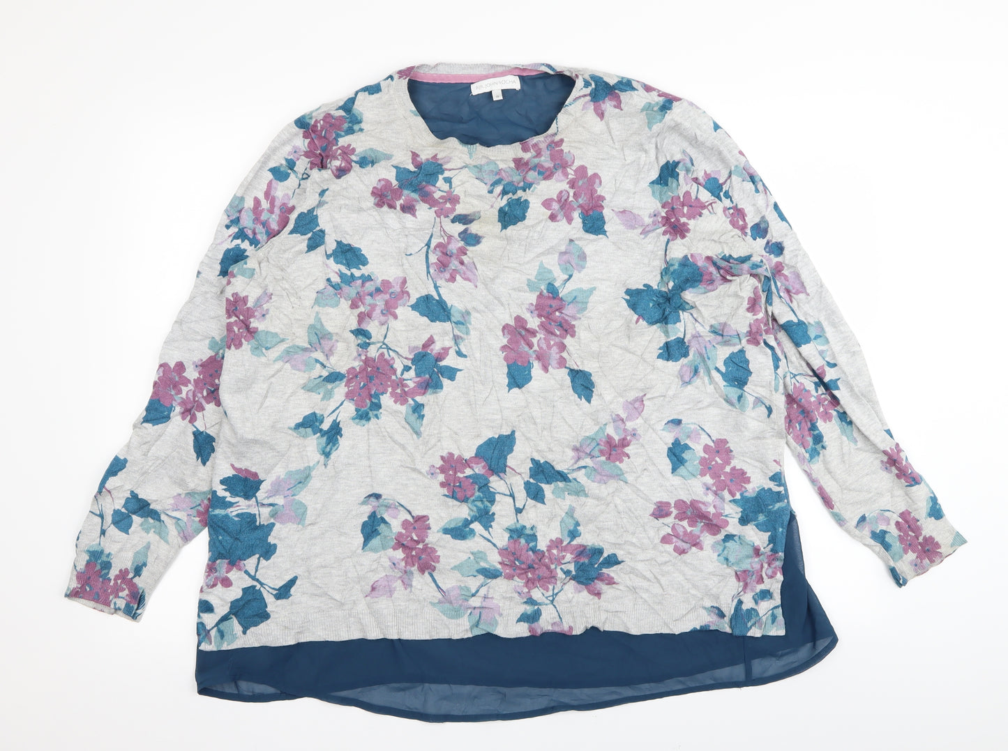 RJR.John Rocha Womens Grey Floral  Basic T-Shirt Size 18