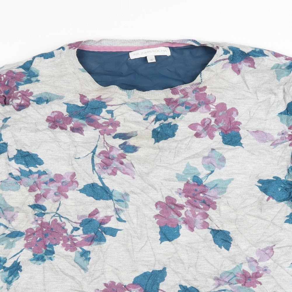 RJR.John Rocha Womens Grey Floral  Basic T-Shirt Size 18