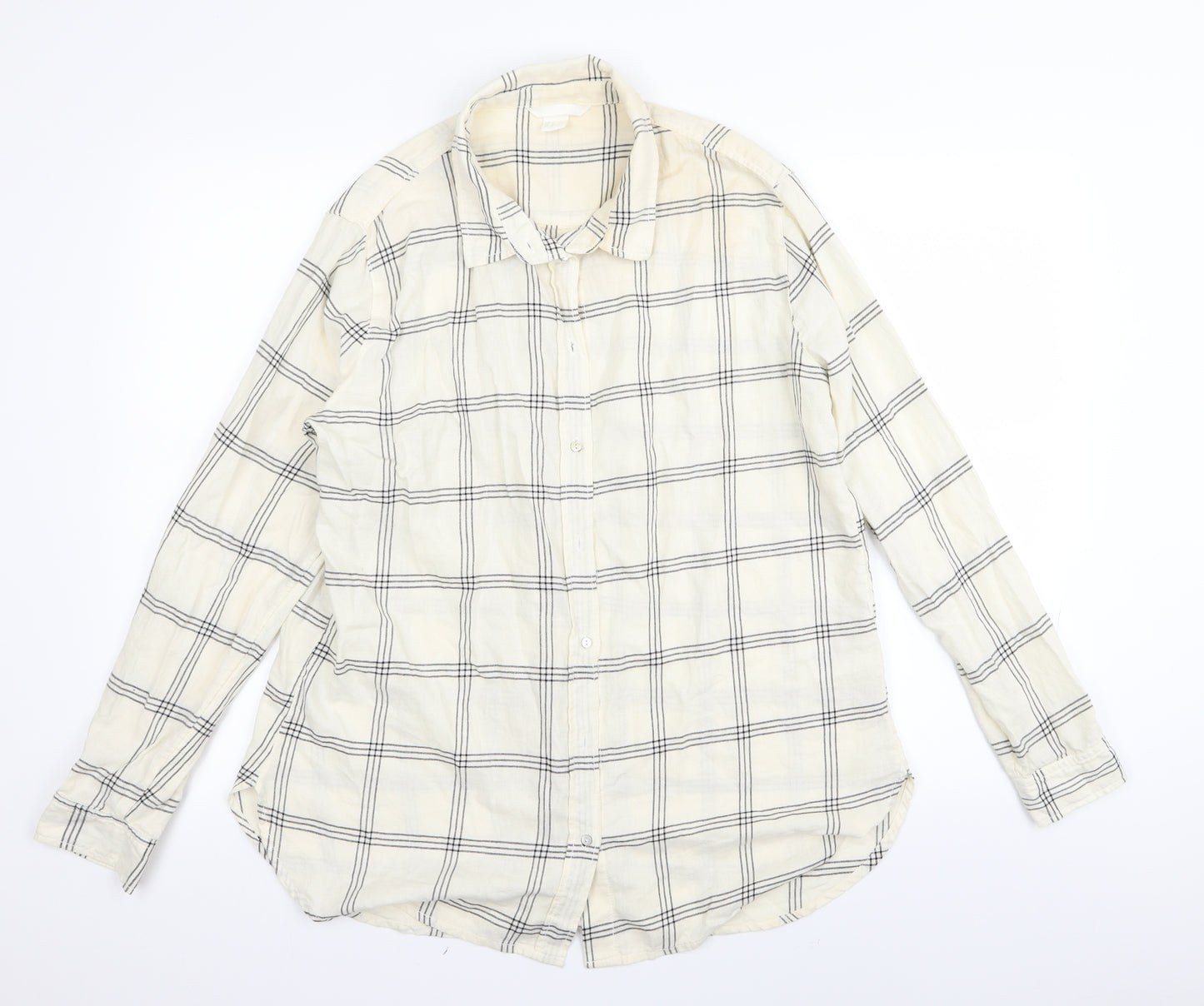 H&M Womens Beige Check  Basic Button-Up Size 14