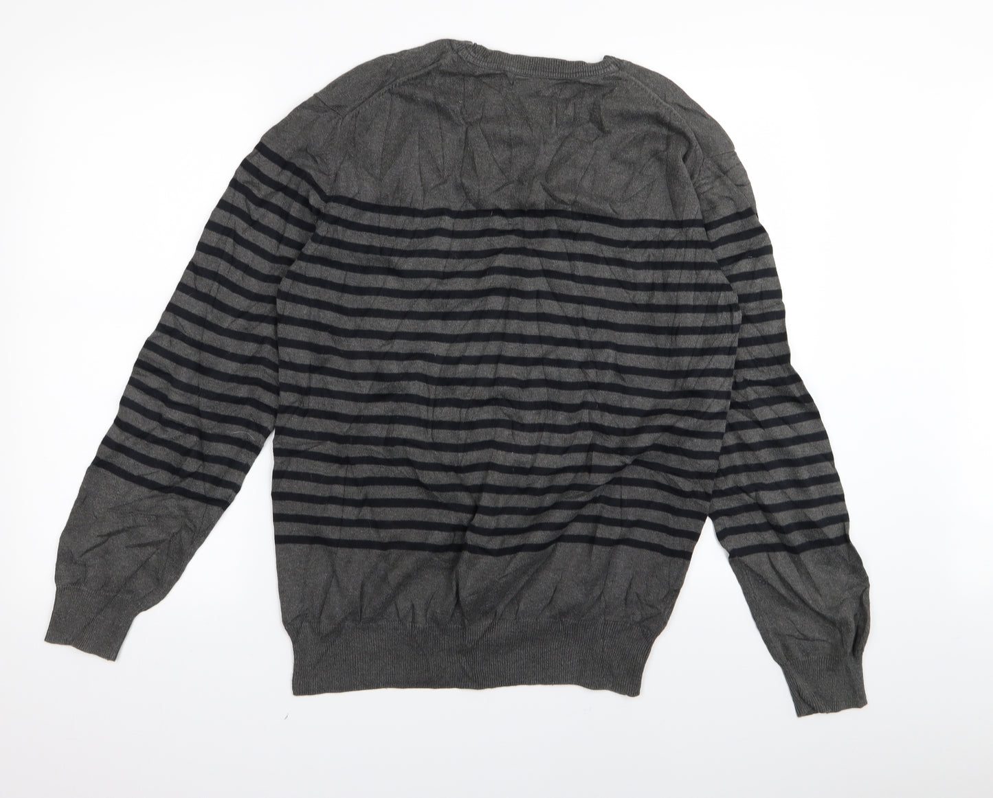 French Connection Mens Grey Striped  Pullover Jumper Size L