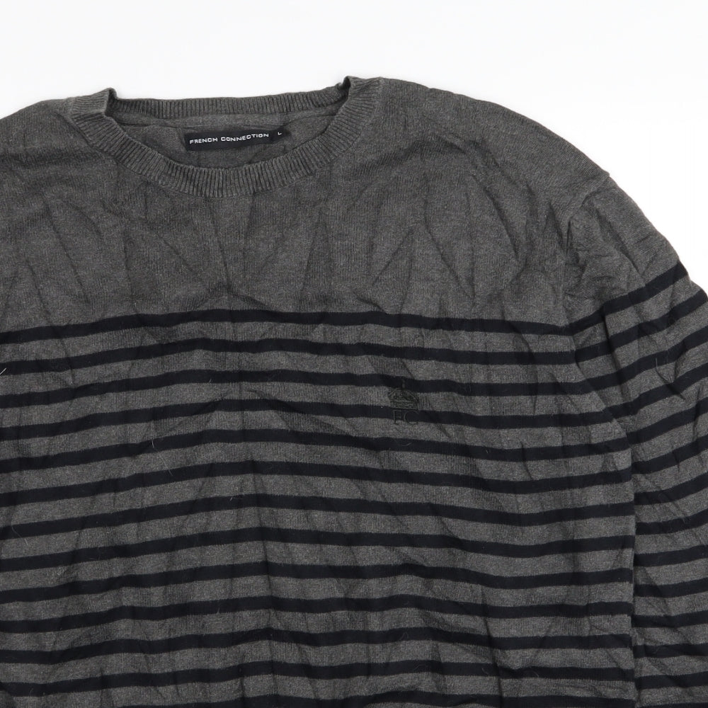 French Connection Mens Grey Striped  Pullover Jumper Size L