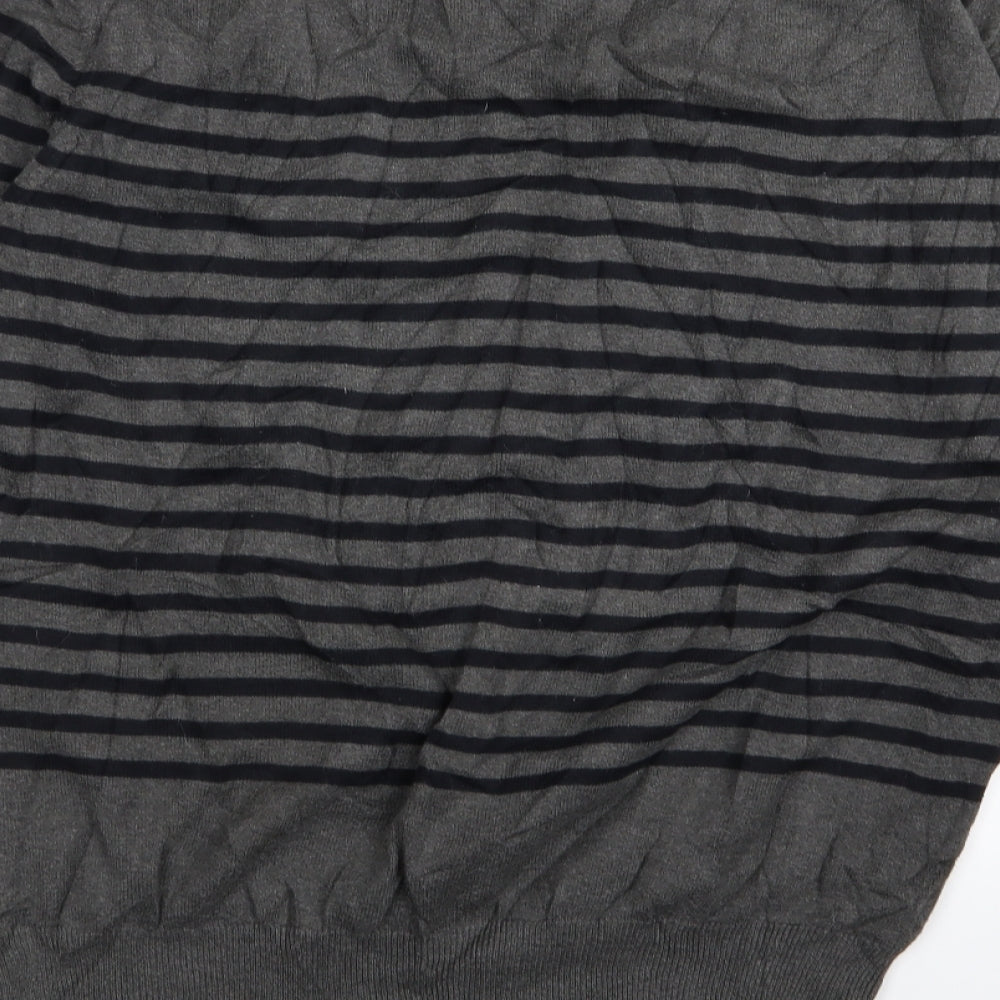 French Connection Mens Grey Striped  Pullover Jumper Size L