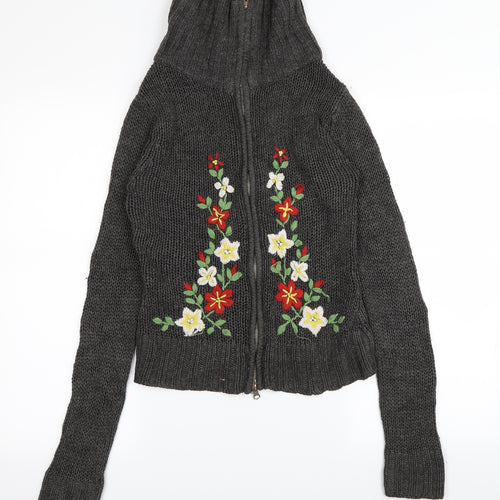 New Look Womens Brown Floral  Full Zip Jumper Size 8
