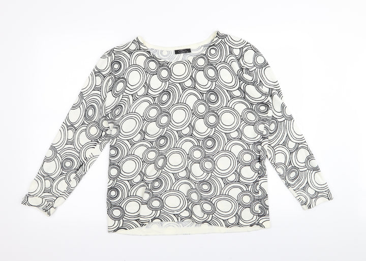 BM Womens White Geometric  Pullover Jumper Size M