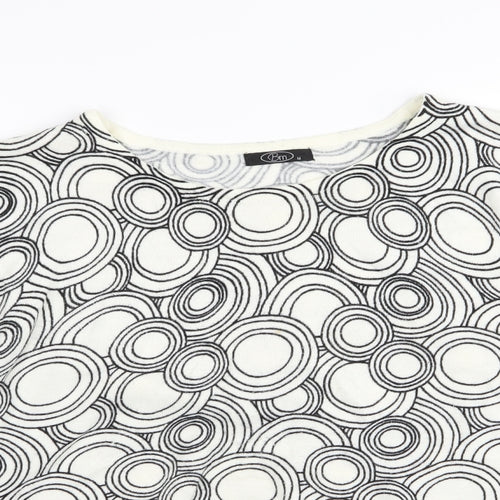 BM Womens White Geometric  Pullover Jumper Size M