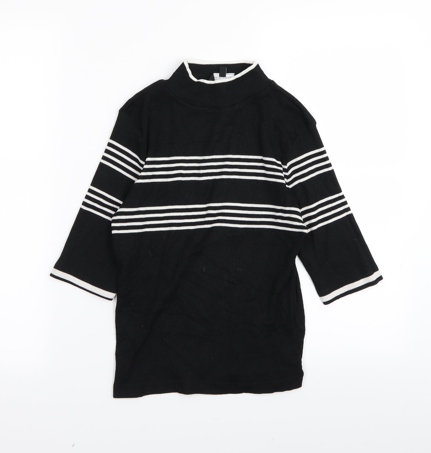 New Look Womens Black Striped  Basic T-Shirt Size 12