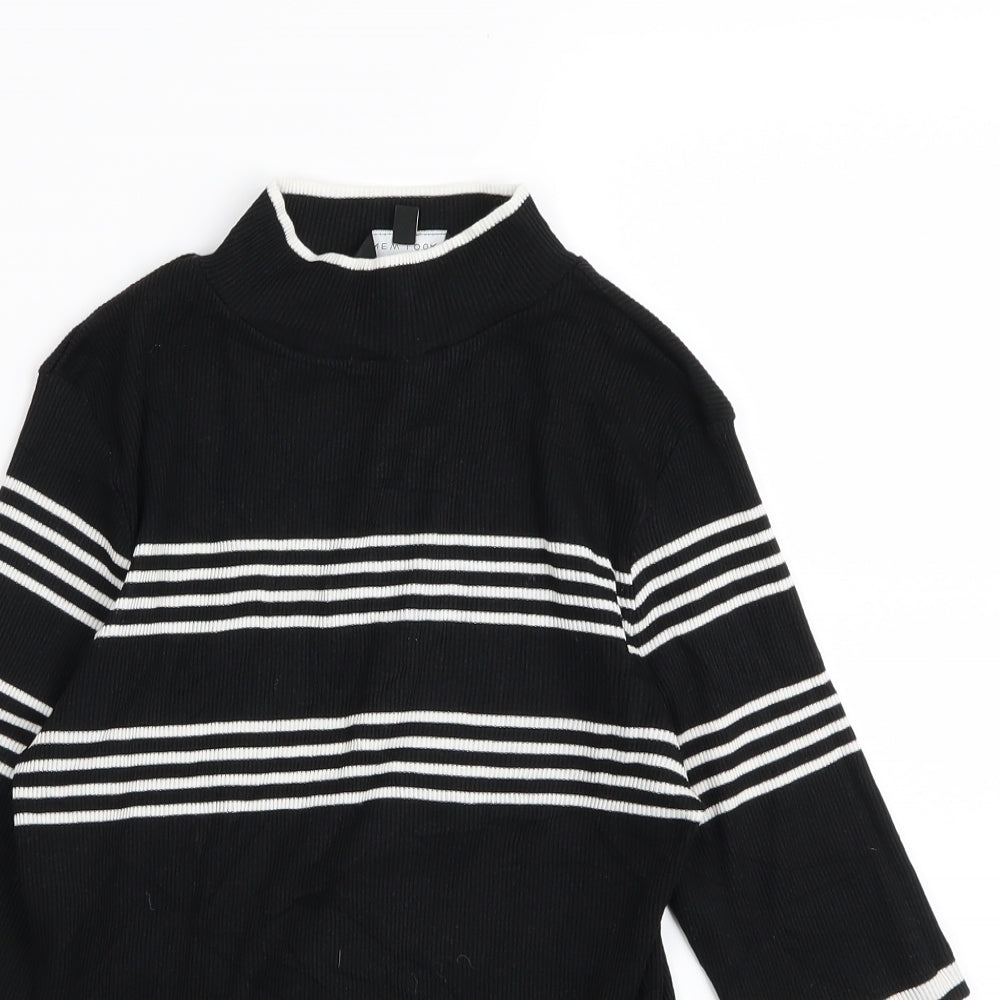 New Look Womens Black Striped  Basic T-Shirt Size 12