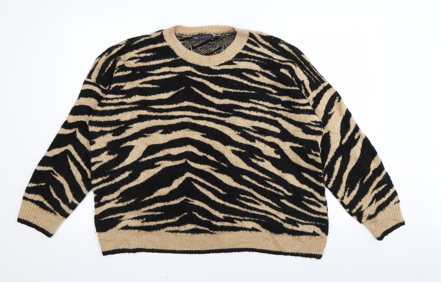 M&S Womens Beige Animal Print  Pullover Jumper Size L