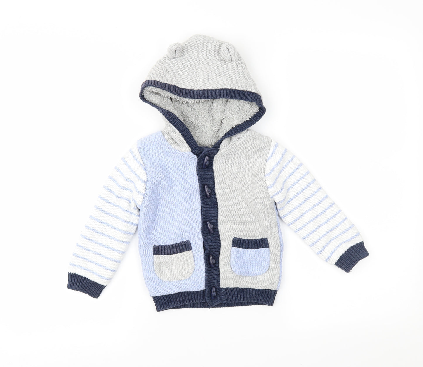 Nutmeg Boys Blue Striped Knit Jacket Coatigan Size 18-24 Months