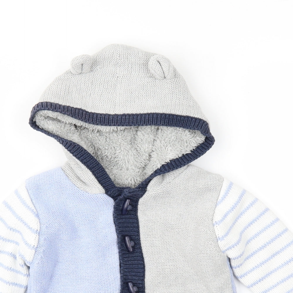 Nutmeg Boys Blue Striped Knit Jacket Coatigan Size 18-24 Months