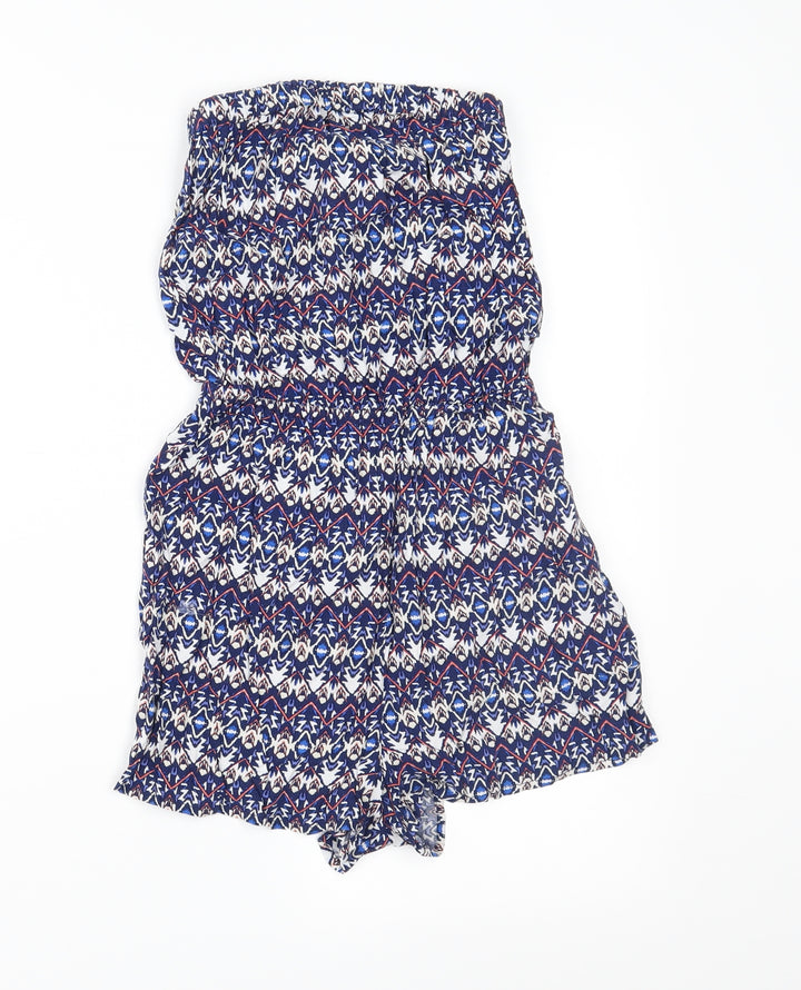 Divided Womens Blue Geometric Playsuit One-Piece Size 8