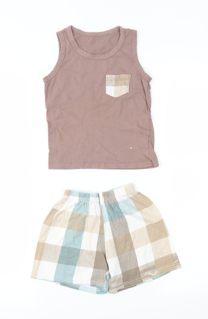 SheIn Boys Brown Check Shorts Outfit/Set Size 18 Months