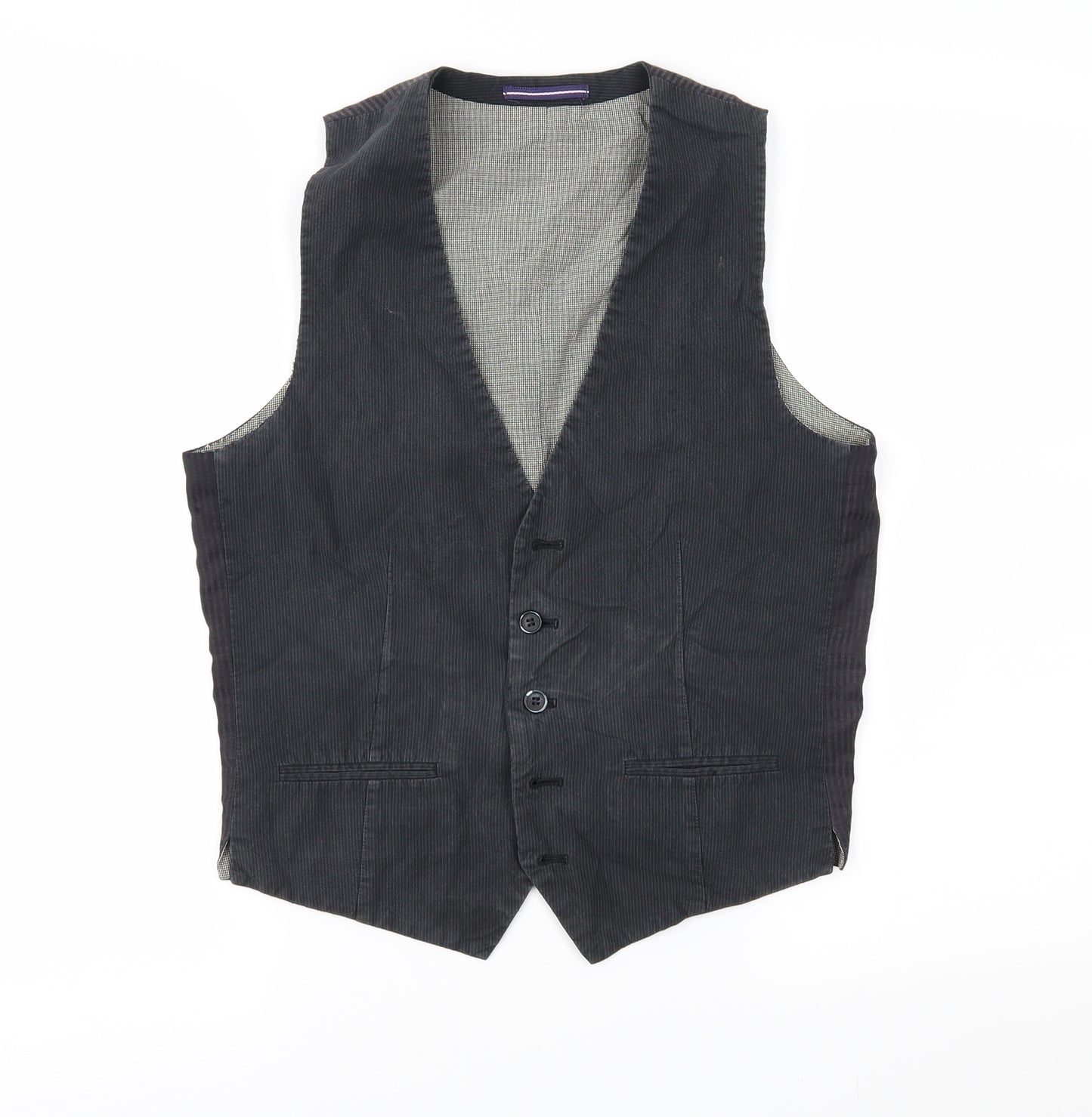 Topman Mens Grey Striped  Jacket Suit Waistcoat Size 36