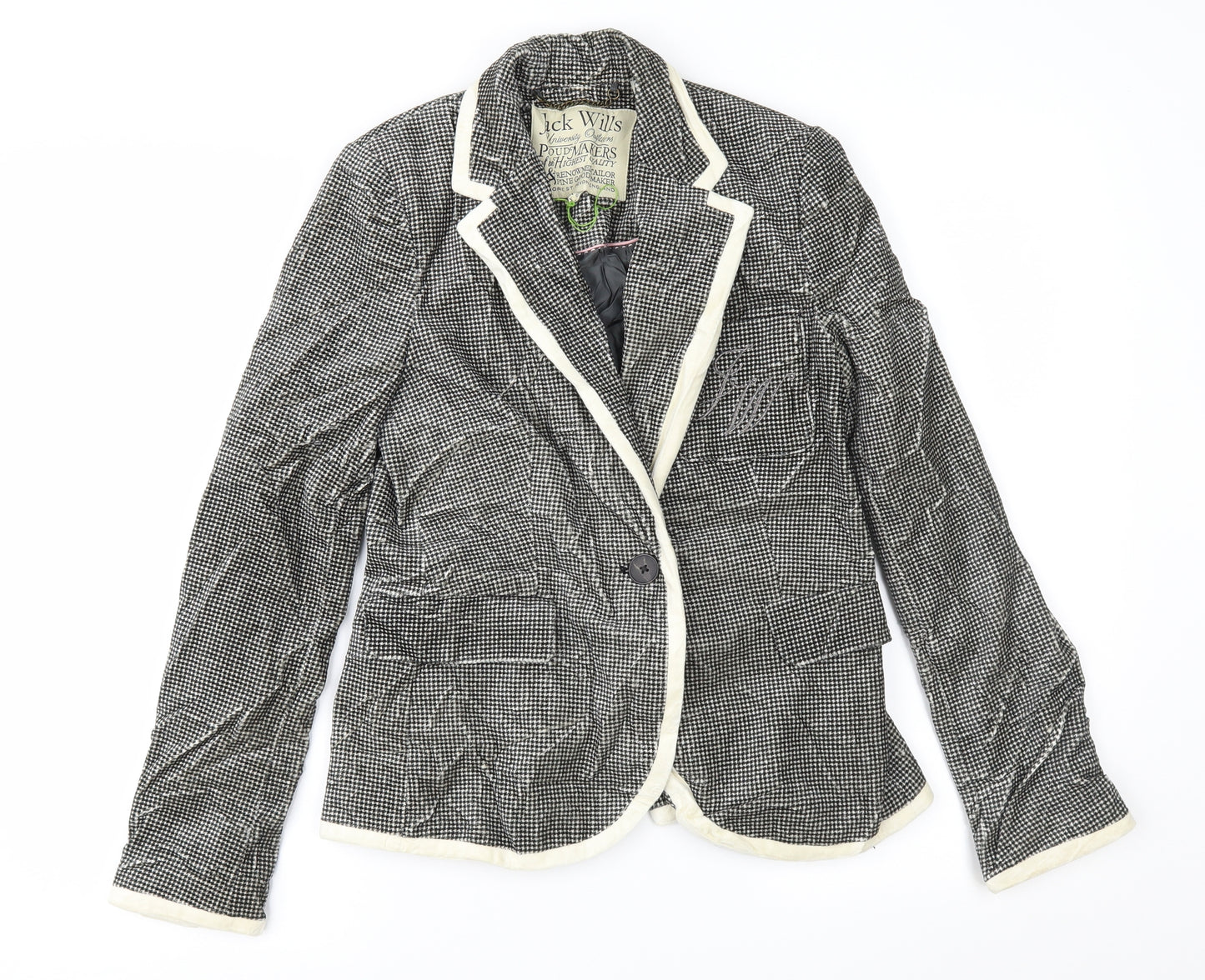 Jack Wills Womens Black Houndstooth Velvet Varsity Jacket Jacket Size 6