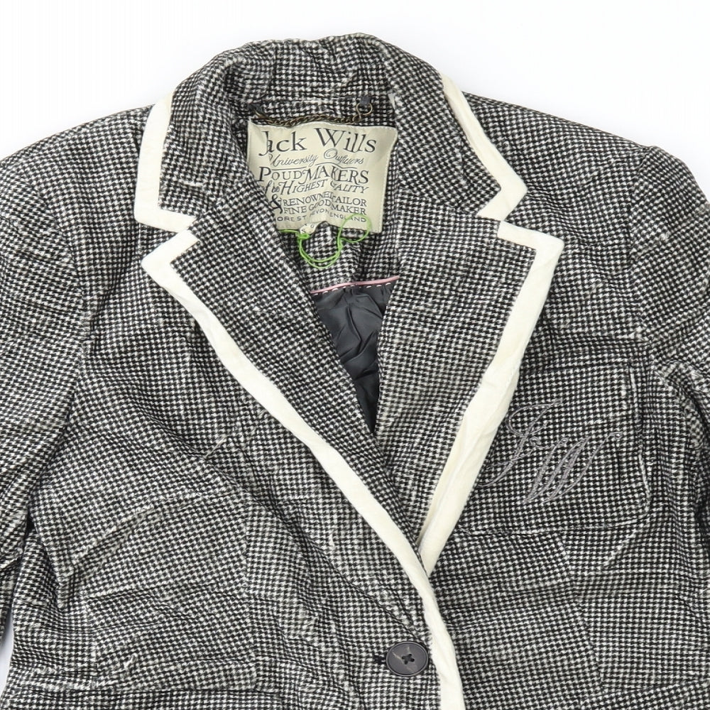 Jack Wills Womens Black Houndstooth Velvet Varsity Jacket Jacket Size 6