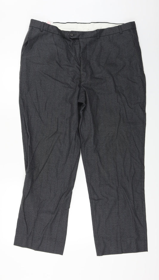 Front view of Preworn men’s grey trousers, size 41, in, 26-inch leg