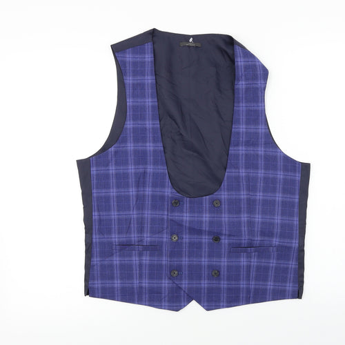 Marks and Spencer  Mens Blue Check  Jacket Suit Waistcoat Size M