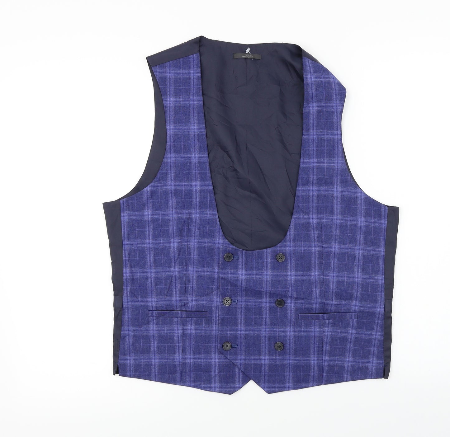 Marks and Spencer  Mens Blue Check  Jacket Suit Waistcoat Size M
