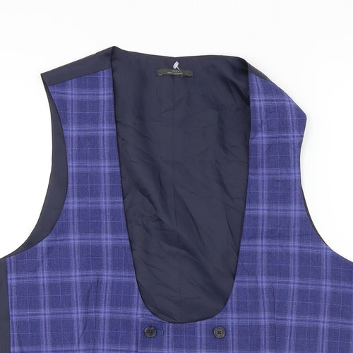 Marks and Spencer  Mens Blue Check  Jacket Suit Waistcoat Size M