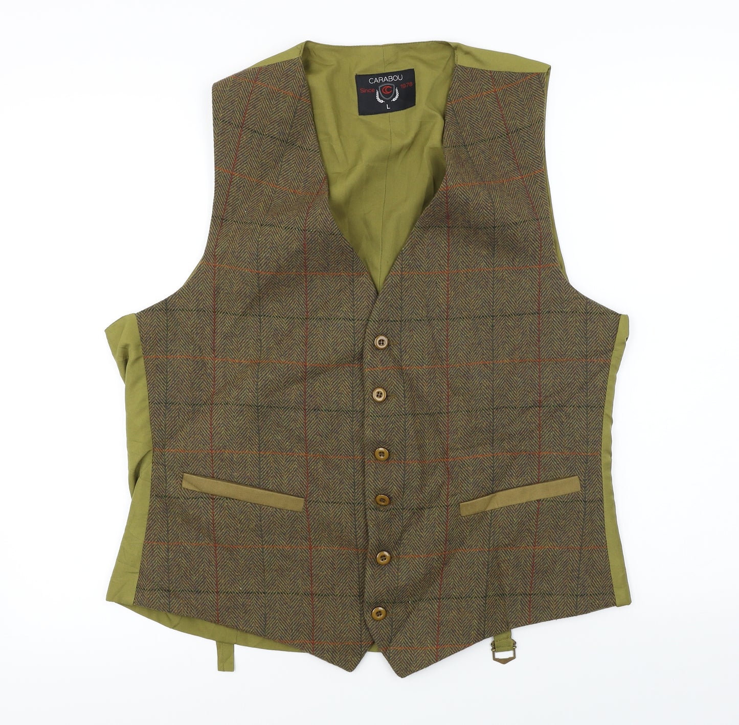Carabou  Mens Green Check  Jacket Suit Waistcoat Size L