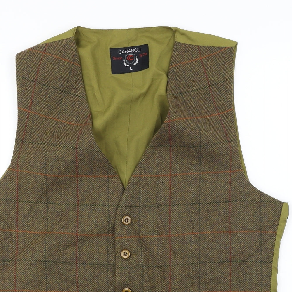 Carabou  Mens Green Check  Jacket Suit Waistcoat Size L