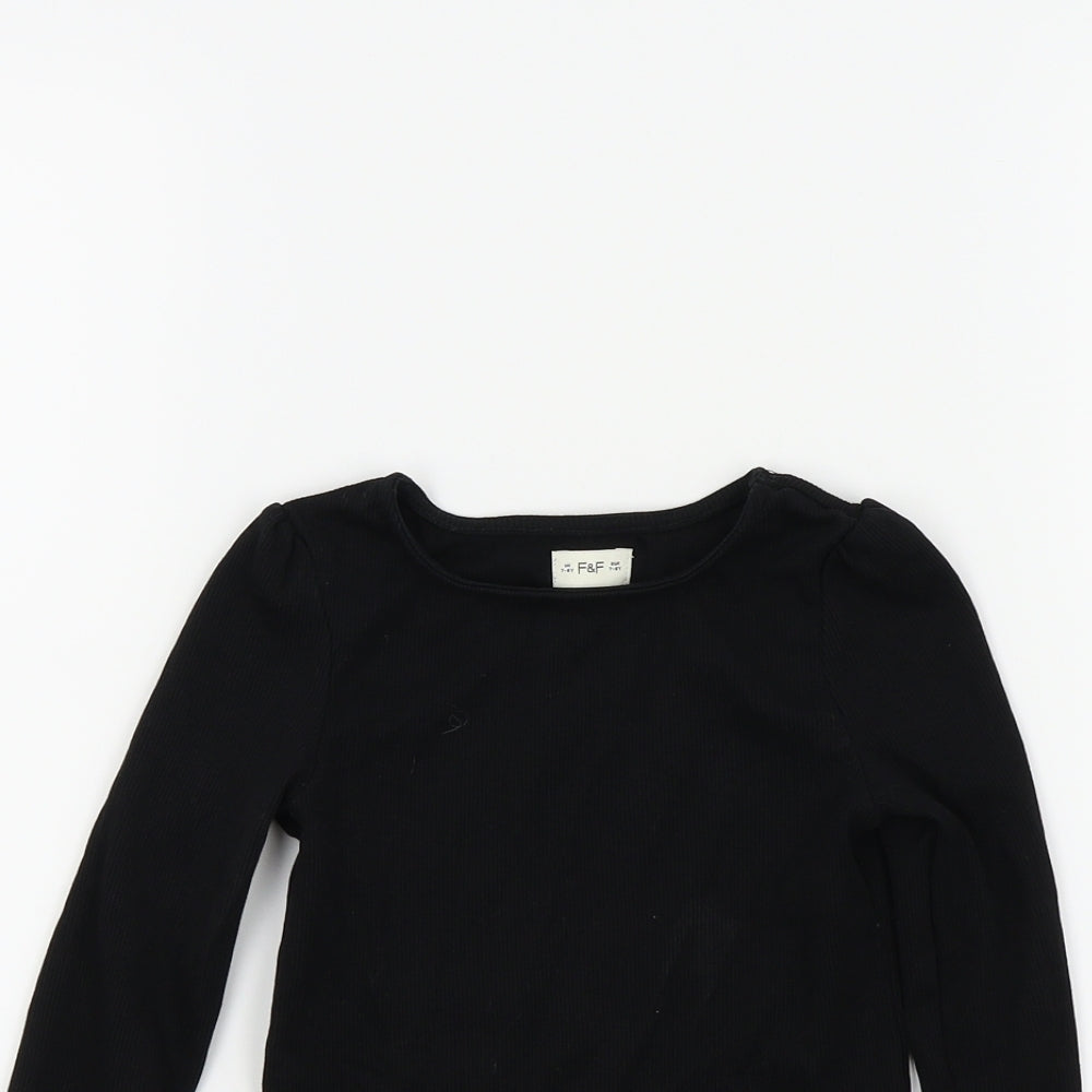 F&F Girls Black Colourblock  Basic T-Shirt Size 7-8 Years