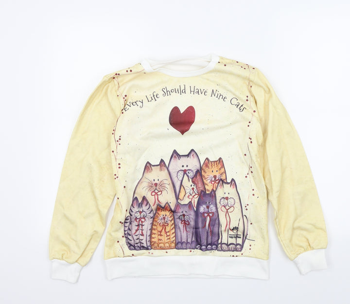 Preworn Girls Yellow Pullover Jumper Size M - cats