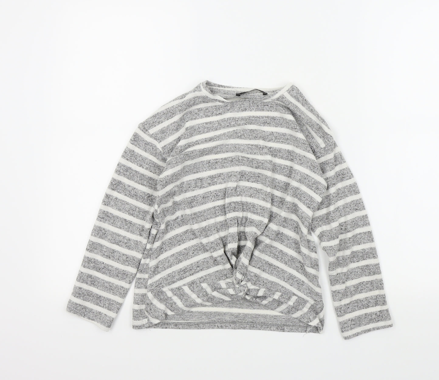 George Girls Grey Striped  Pullover Jumper Size 8-9 Years  - gathered front