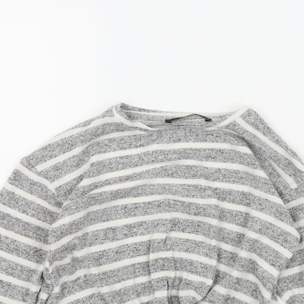 George Girls Grey Striped  Pullover Jumper Size 8-9 Years  - gathered front
