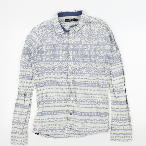 FLY53 Boys Blue Geometric  Basic Button-Up Size M