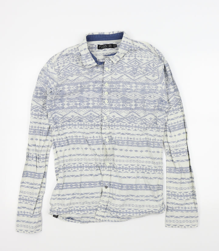 FLY53 Boys Blue Geometric  Basic Button-Up Size M