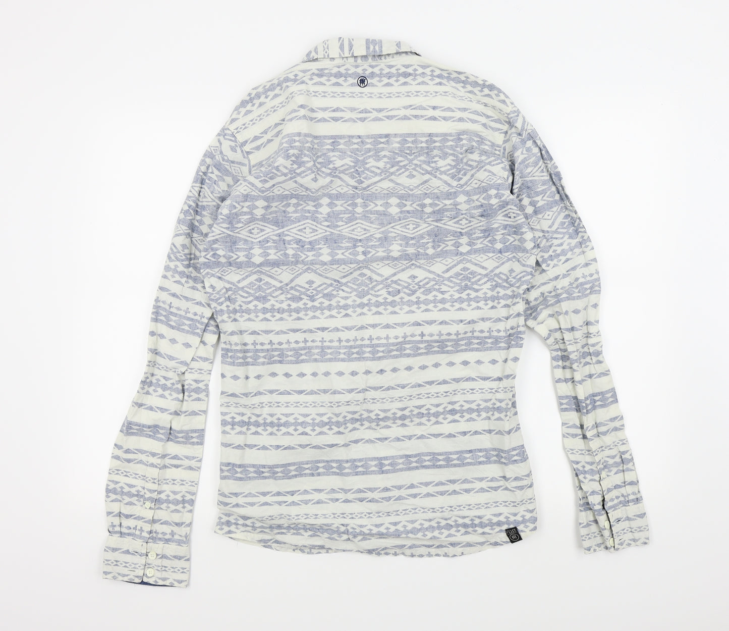 FLY53 Boys Blue Geometric  Basic Button-Up Size M
