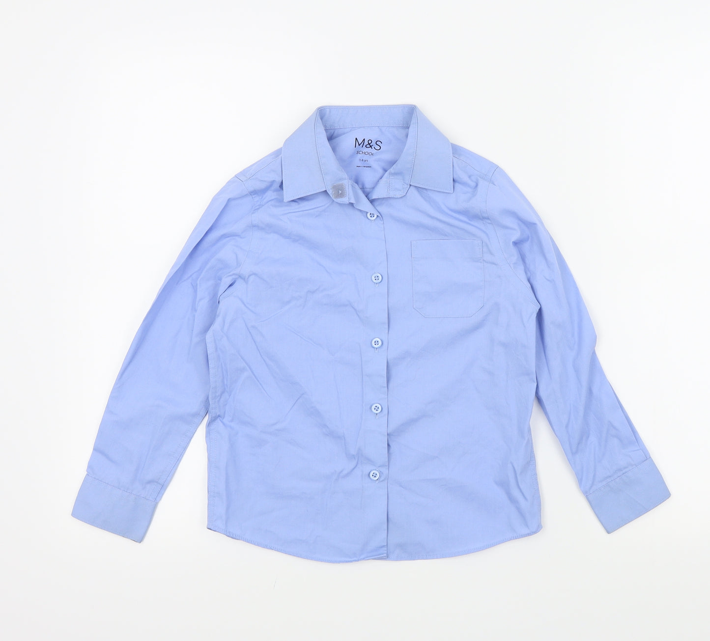 M&S Boys Blue Colourblock  Basic Button-Up Size 7 Years  - School shirt