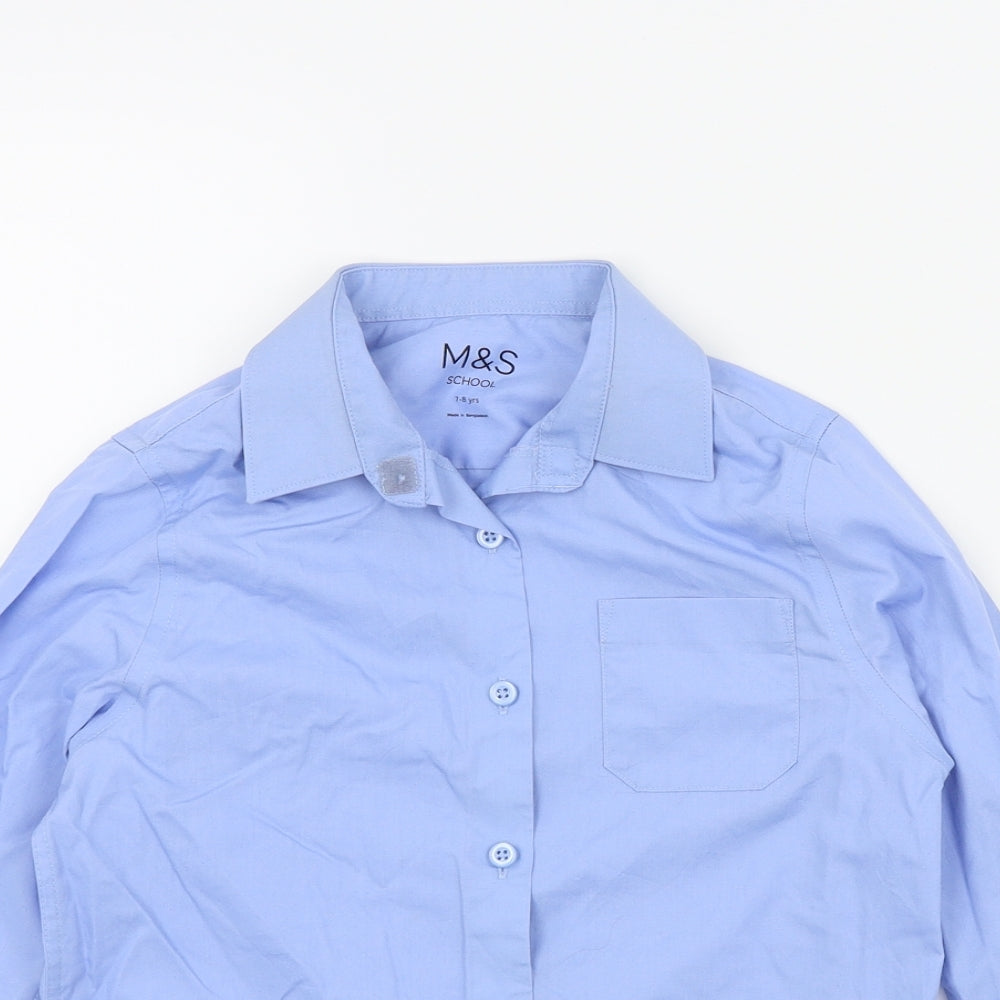 M&S Boys Blue Colourblock  Basic Button-Up Size 7 Years  - School shirt