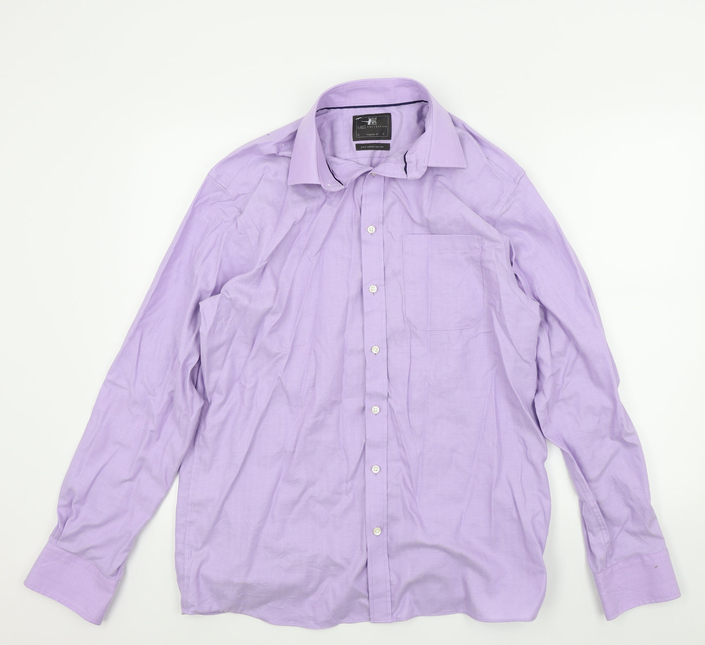 M&S Mens Purple Colourblock   Button-Up Size 16
