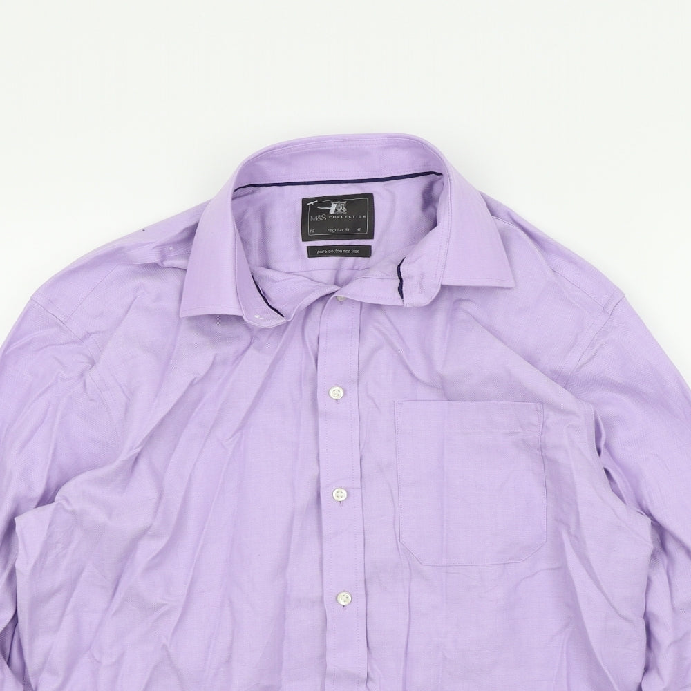 M&S Mens Purple Colourblock   Button-Up Size 16